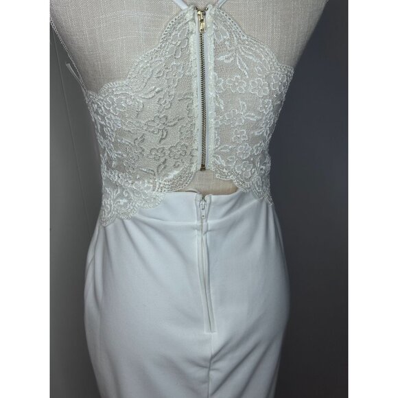 White Spaghetti Strap Lace Back Midi Dress Gold Zipper Formal Wedding Homecoming - Picture 6 of 16